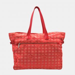 Chanel Red Canvas New Travel Line Tote Bag