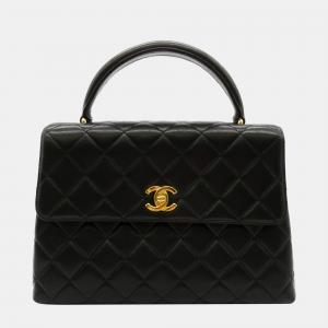 Chanel Black CC Quilted Leather Kelly Top handle Handbag