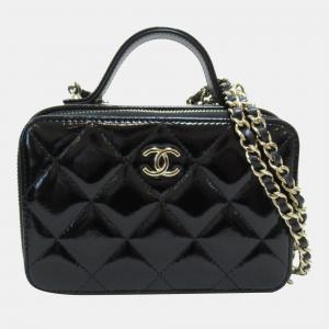 Chanel Black CC Quilted Patent Leather Mini Vanity Bag