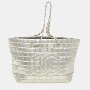 Chanel Silver Leather Frozen Ligne CC Tote Bag