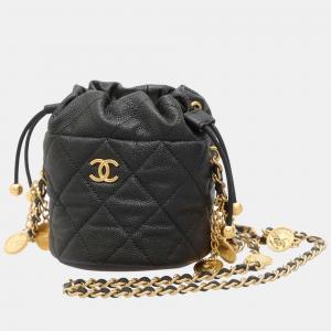 Chanel Black Leather CC Drawstring Bucket Shoulder Bag