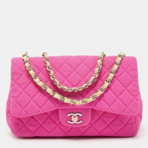 Chanel Pink Quilted Jersey Jumbo Classic Single Flap Bag