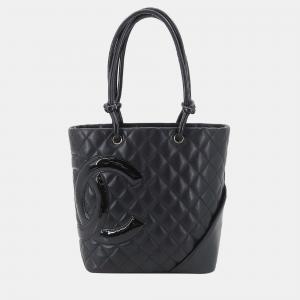 Pre Owned Chanel Black Leather Small Cambon Ligne Tote Bag