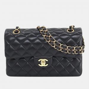 Chanel Black Leather Small Classic Double Flap Shoulder Bag