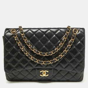 Chanel Black Quilted Lambskin Leather Maxi Classic Double Flap Bag