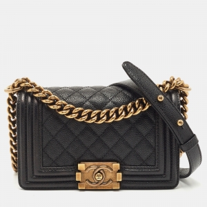 Chanel Black Caviar Quilted Leather Small Boy Flap Bag