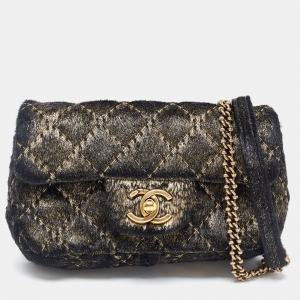 Chanel Black/Gold Quilted Calfhair Extra Mini Classic Single Flap Bag