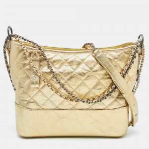 Chanel Gold Quilted Aged Leather Medium Gabrielle Hobo