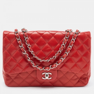 Chanel Red Quilted Leather Jumbo Classic Double Flap Bag