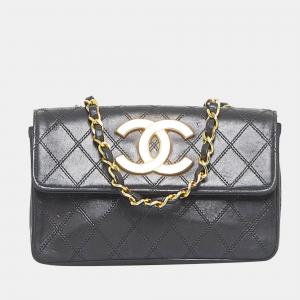 Chanel Black  CC Quilted Leather Chain Flap Bag