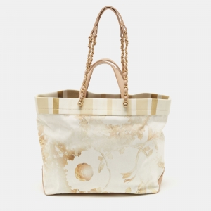 Chanel Multicolor Floral Canvas and Stripe Leather Chain Tote