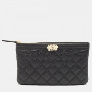 Chanel Black Quilted Caviar Leather Boy O Case Pouch