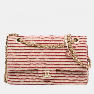 Chanel Red/White Medium Quilted Jersey Coco Sailor Double Flap Bag