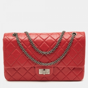 Pre Owned Chanel Red Quilted Aged Leather Reissue 2.55 Classic 227 Flap Bag