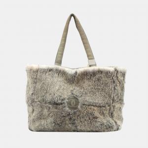 Chanel Coco Mark Fur Tote bag Beige Silver Metal fittings 6061575