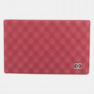 Chanel Matelasse Leather Pass case Red Silver Metal fittings 11736540