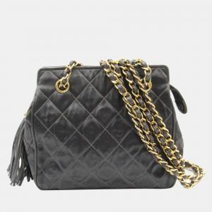 Chanel Black Canvas Matelasse Satin Chain Shoulder Bag