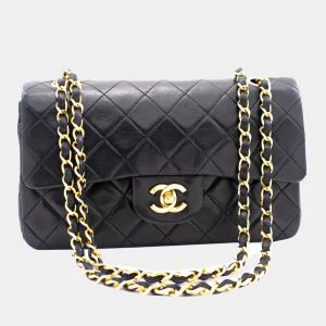 Chanel Black Leather Small Classic Double Flap Shoulder Bag