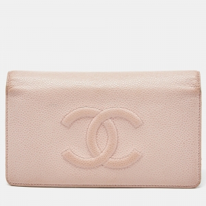 Chanel Light Pink Caviar Leather CC Bifold Long Wallet