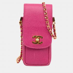 Chanel Pink CC Caviar Phone Crossbody Bag