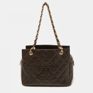 Chanel Brown Quilted Caviar Leather Petite Timeless Shopper Tote