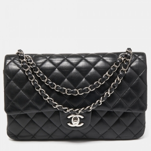 Pre Owned Chanel Black Quilted Leather Medium Classic Double Flap Bag