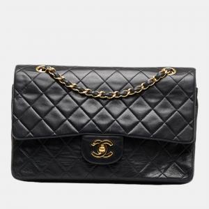 Chanel Black Leather Medium Classic Double Flap Shoulder Bag