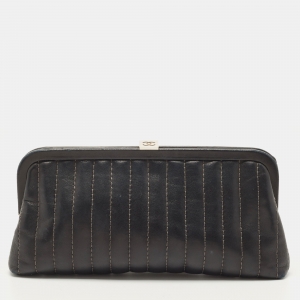 Chanel Black Vertical Stitch Leather Vintage Clutch