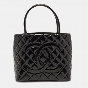 Pre Owned Chanel Black Patent Leather Medallion Tote Bag