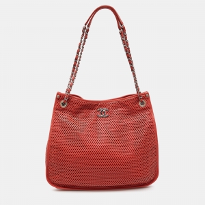 Pre Owned Chanel Red Perforated Leather Up in the Air Shoulder Bag