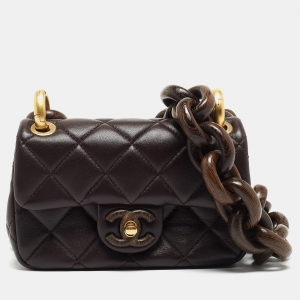 Chanel Burgundy Quilted Leather and Wood Mini Flap Bag 