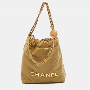 Pre Owned Chanel Green Quilted Leather Mini 22 Chain Bag
