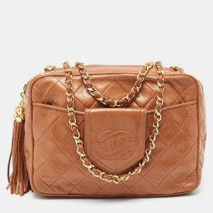 Pre Owned Chanel Brown Quilted Leather CC Pocket Tassel Camera Bag