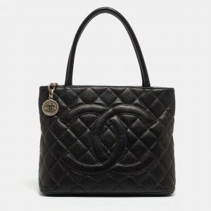 Pre Owned Chanel Black Caviar Leather Medallion Tote Bag
