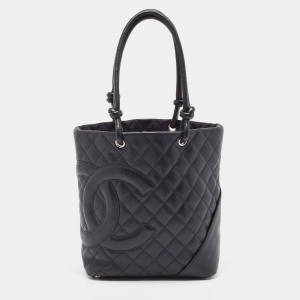 Pre Owned Chanel Black/White Quilted Leather Medium Ligne Cambon Bucket Tote