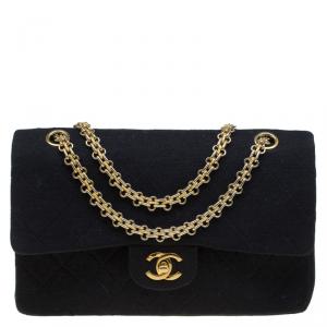 مملوكة مسبقًا Chanel Black Quilted Jersey Medium Classic Double Flap Bag