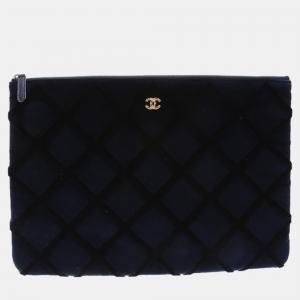 Pre Owned Chanel Black Velvet Clutch Large