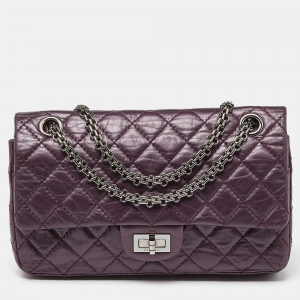 Pre Owned Chanel Purple Quilted Aged Leather Reissue 2.55 Classic 225 Flap Bag