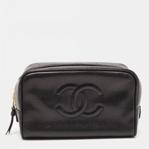 Pre Owned Chanel Black Caviar Leather CC Cosmetic Pouch