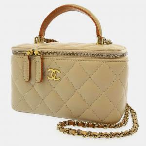 Pre Owned Chanel Beige Leather CC Vanity Case Shoulder Bag