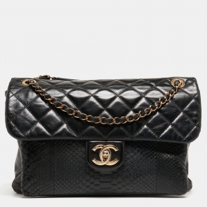 Pre Owned Chanel Black Quilted Python and Leather Urban Mix Classic Shoulder Bag