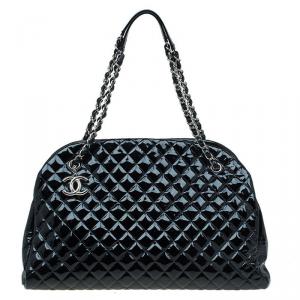 Pre Owned Chanel Black Quilted Patent Leather Large Just Mademoiselle Bowling Bag