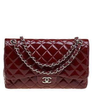 مملوكة مسبقًا Chanel Burgundy Quilted Patent Leather Jumbo Classic Double Flap Bag