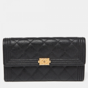 Chanel Black Quilted Caviar Leather Boy Wallet