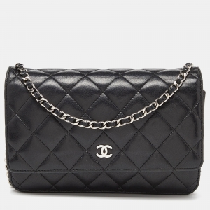 Chanel Black Quilted Leather O Mini Wallet on Chain