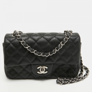 Pre Owned Chanel Black Quilted Caviar Leather New Mini Classic Single Flap Bag