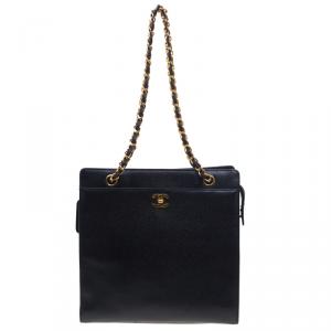مملوكة مسبقًا Chanel Black Caviar Leather CC Vintage Shopper Tote