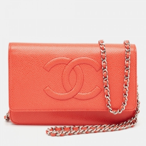 مملوكة مسبقًا Chanel Coral Red Caviar Leather CC WOC Bag