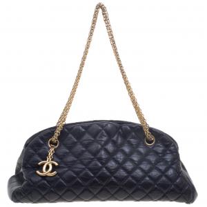 Pre Owned Chanel Navy Blue Quilted Leather Medium Just Mademoiselle Bowling Bag