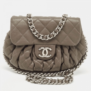 Pre Owned Chanel Brown Quilted Leather Mini Chain Around Flap Bag